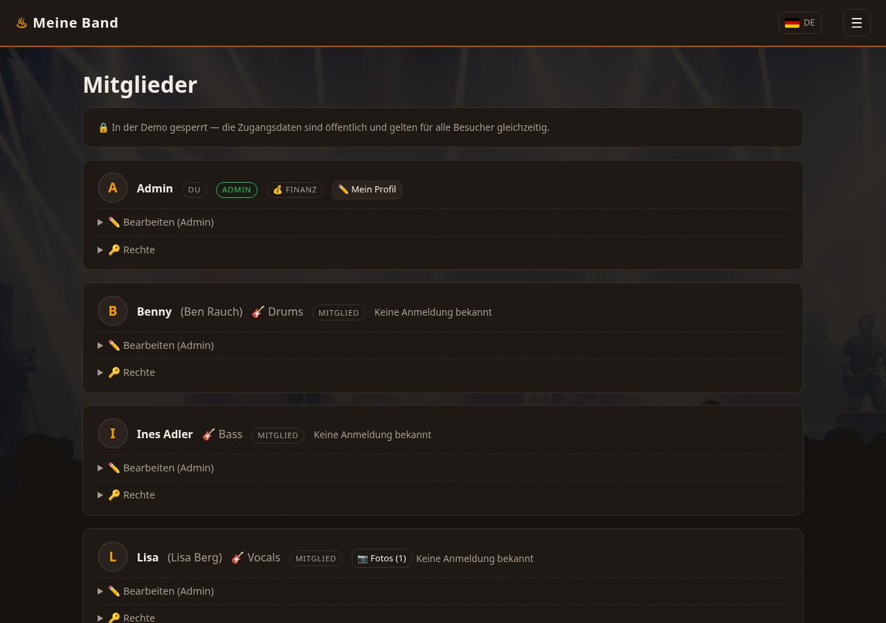 Mitgliederliste mit Rollen und Rechten