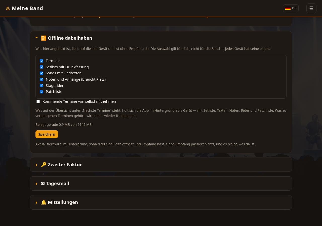 Profil-Auswahl, was offline auf dem Handy bleibt