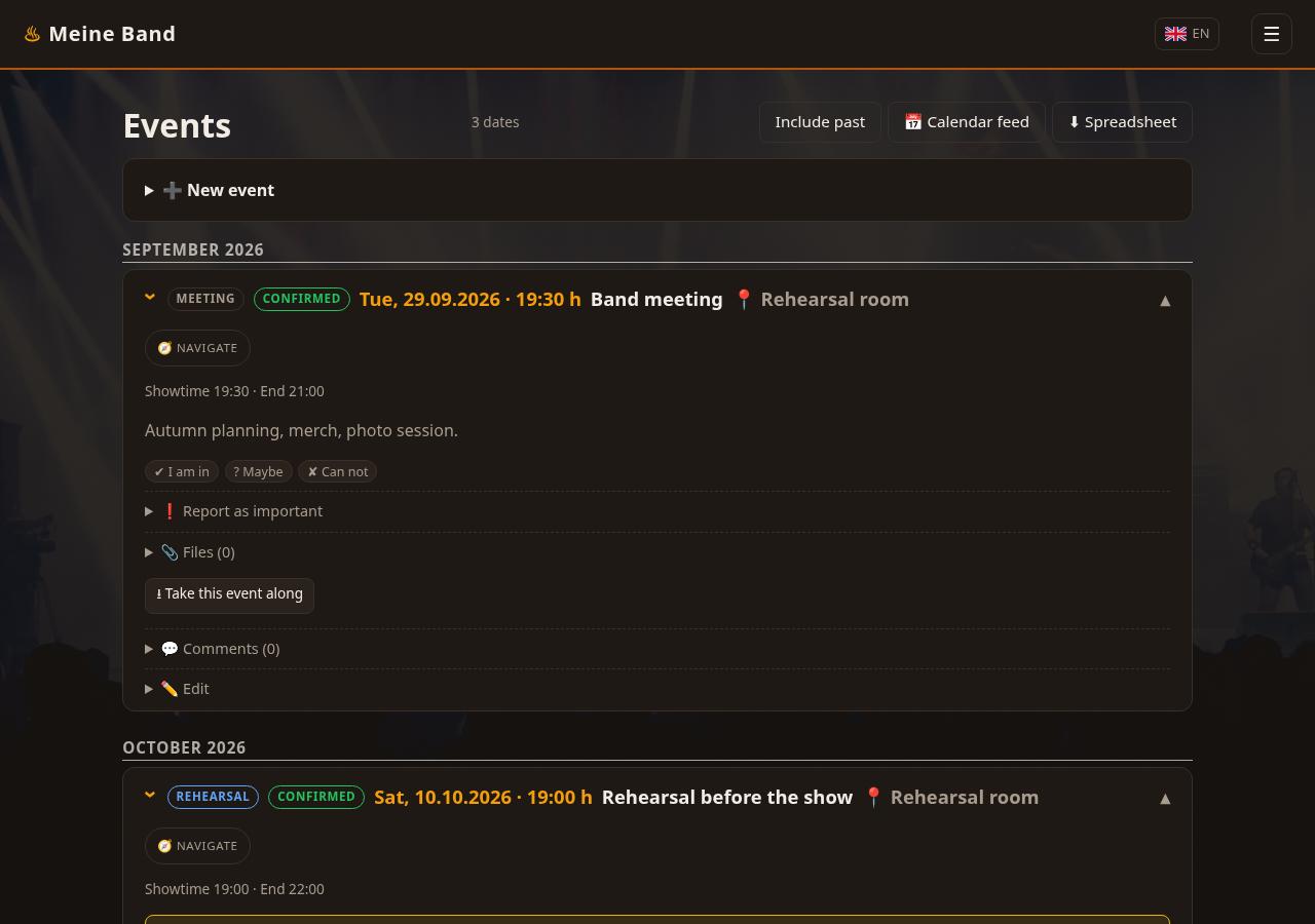 Event overview with an availability poll per member