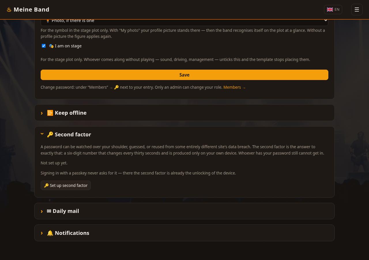 Profile section for the sign-in second factor
