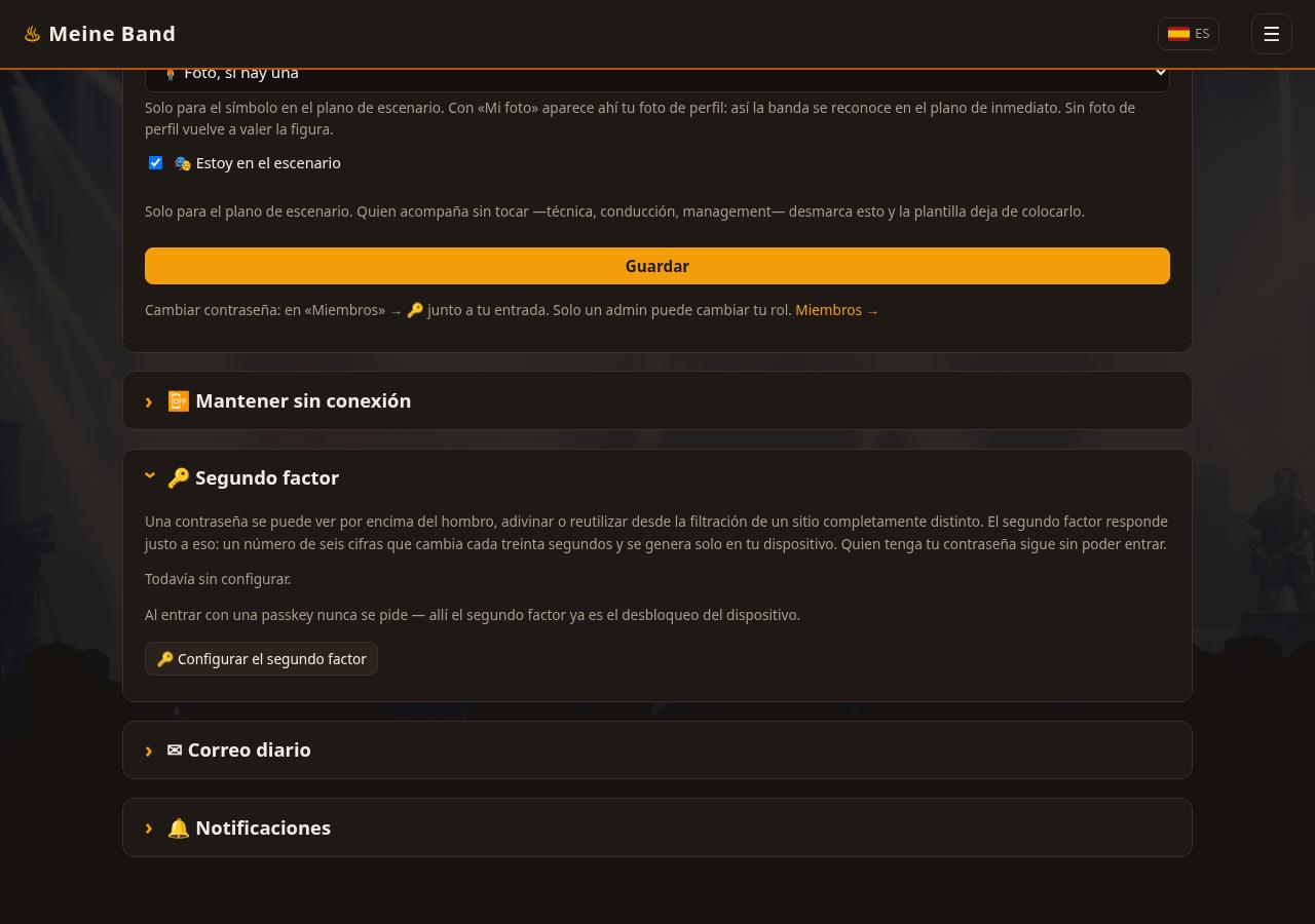Sección del perfil para el segundo factor de inicio de sesión