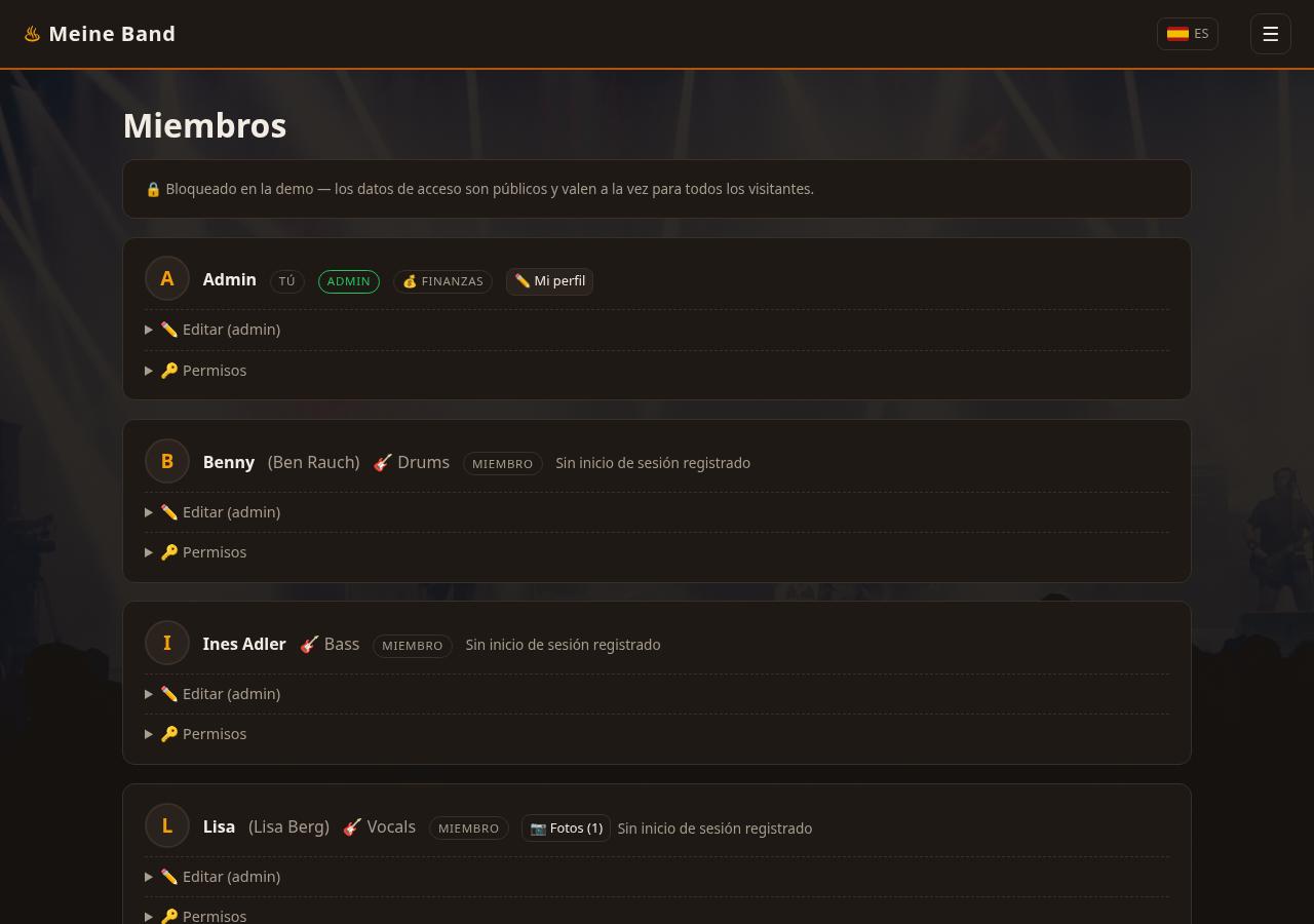 Lista de miembros con roles y permisos
