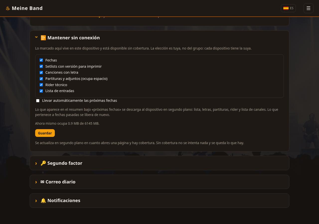 Selección en el perfil de lo que queda sin conexión en el móvil