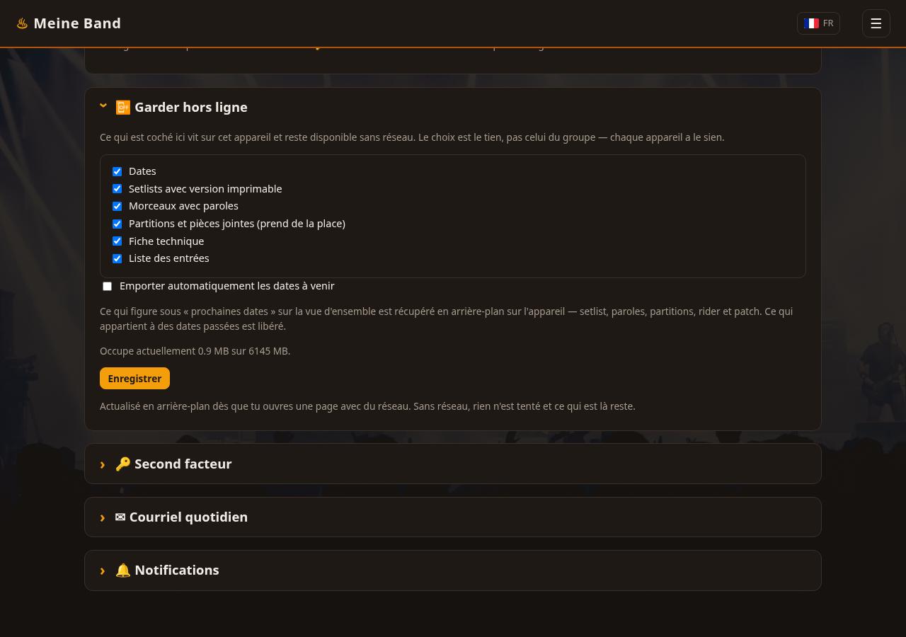 Sélection dans le profil de ce qui reste hors ligne sur le téléphone