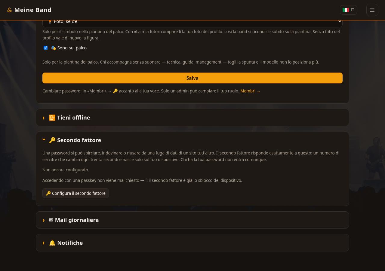 Sezione del profilo per il secondo fattore di accesso