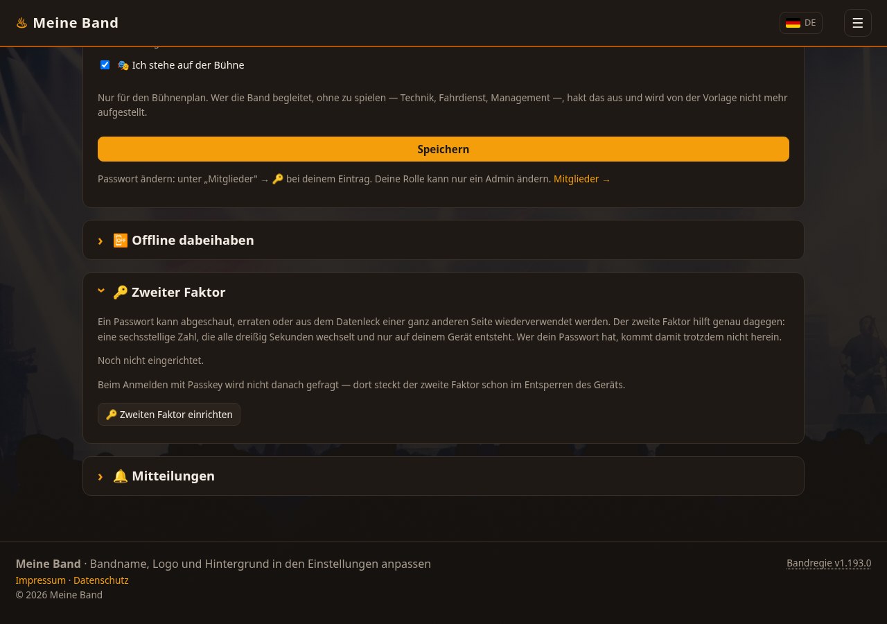 Profil-Abschnitt für den zweiten Faktor der Anmeldung