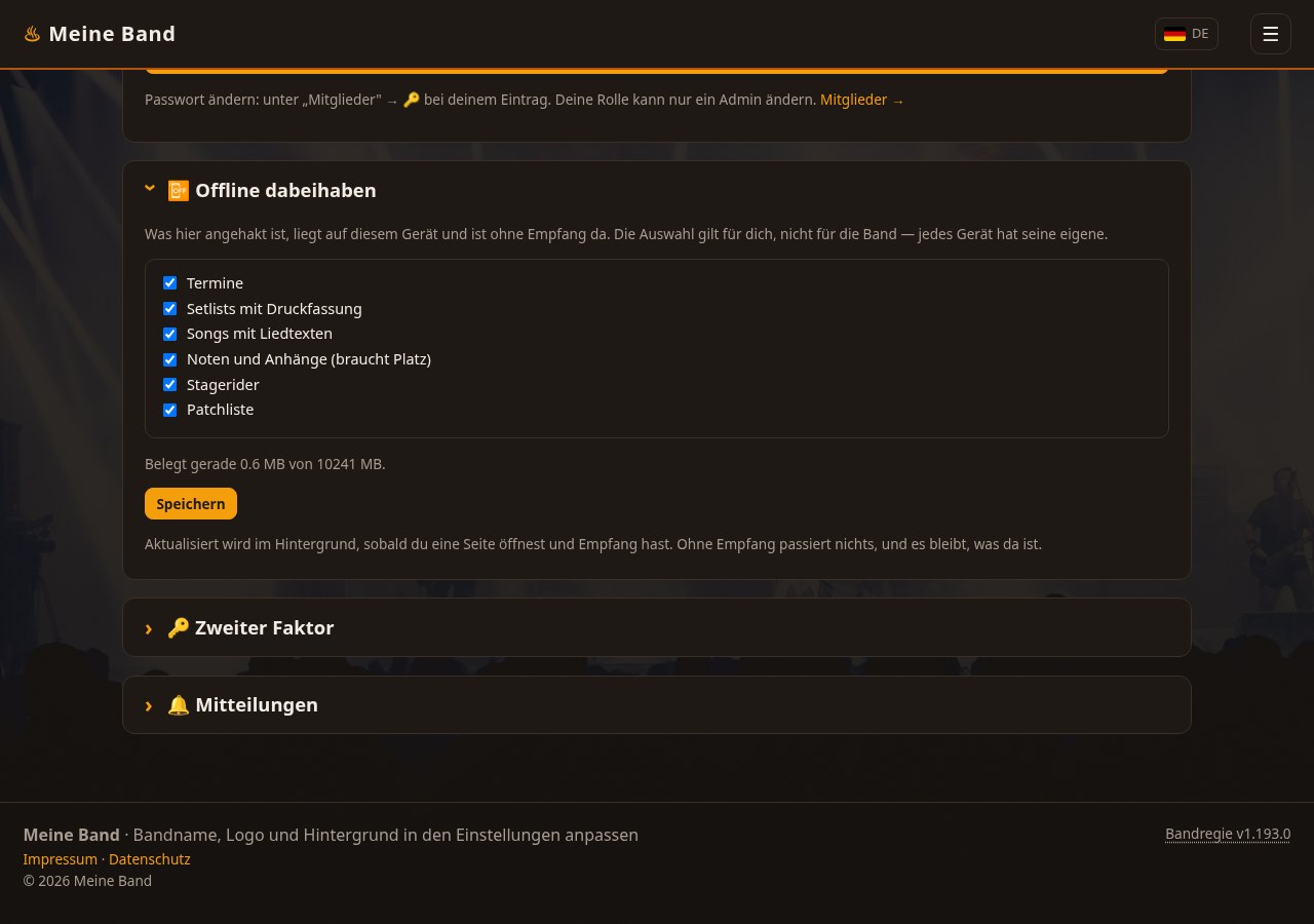 Profil-Auswahl, was offline auf dem Handy bleibt