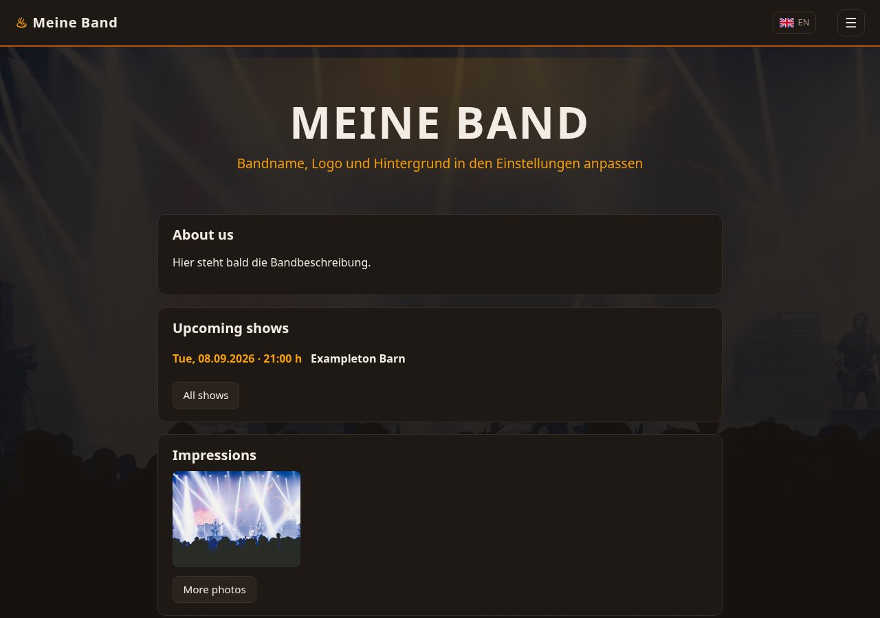 Öffentliche Bandseite mit kommenden Terminen und Fotogalerie